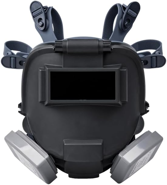 WF-100 Full-Face Welding Respirator - Gas Mask Welding Hood with Dual P3 Cartridges - 99.9% Particulate, Organic Vapor, Acidic Gas Filtration