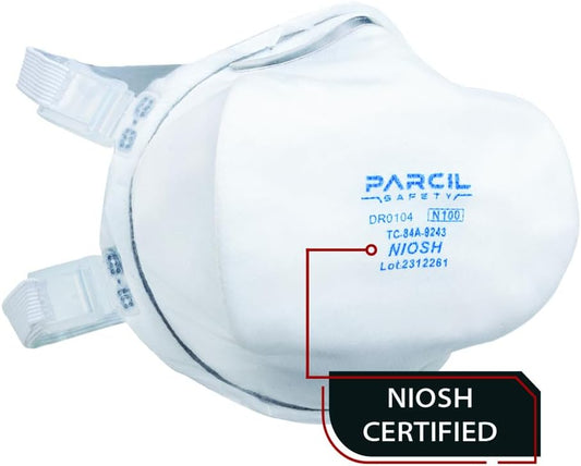 Parcil Safety NIOSH-Approved N100 ProSeal Disposable Respirator Mask - Advanced Filtration, Comfort Fit - Protects Against Particulates, Dust, and Contaminants - Industrial Grade