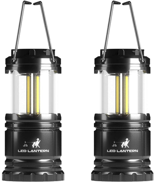 MalloMe LED Camping Lantern Flashlights 2 Pack & 4 Pack - Super Bright - 350 Lumen Portable Outdoor Lights (Black, Collapsible)