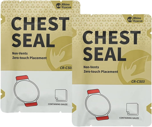 RHINO RESCUE Bundle- Non-Vented Chest Seal, IFAK Emergency Trauma Dressing+Sterile Compressed Gauze for Emergency Wound Dressing