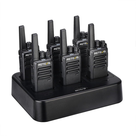 Retevis RT68 Walkie Talkies Rechargeable, Portable Two Way Radios 6 Pack with Six-Way Multi Gang Charger, Heavy Duty Walkie Talkie for Adults, Hands Free, Long Range, for School Restaurant Farm