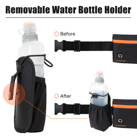 Running Belt with Water Bottle Holder: Detachable Bottle Pouch - Slim Running Belt - Large Capacity No Bounce for Walking(Bottles NOT Included)