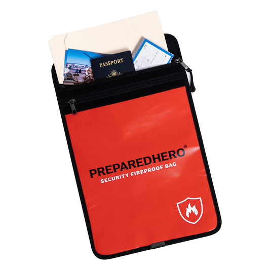 Prepared Hero Fireproof Bag - 4 Pack. Fire Resistant Large 11" by 15" Document Bag to Safely Store Valuables. 2000F Heat Resistance