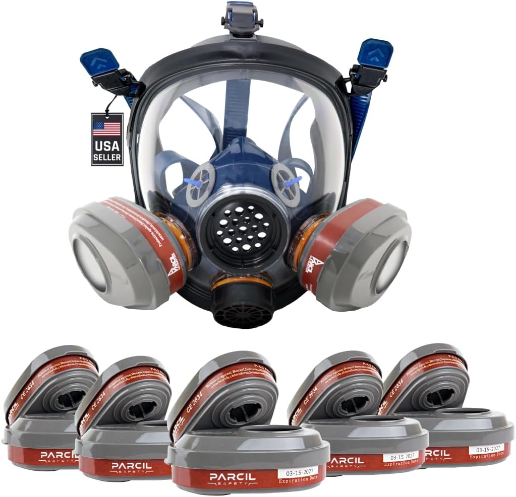 Parcil Distribution PD-101 Full Face Repirator Mask & 5 P-A-3 Filter Bundle for the Price of 5 Filters