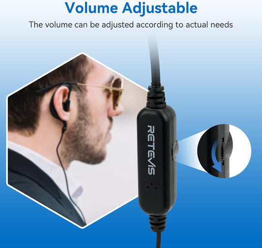 Retevis Volume Adjustable Walkie Talkie Earpiece with Mic, Coil Tube, for RT22 RT68 RT21 H-777 H-777H RT86S, Compatible with Pxton Baofeng BF-T26 Kenwood Two Way Radio, 2 Way Radio Earpiece(20 Pack)