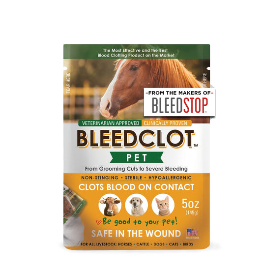BleedClot Pet First Aid Blood Clotting Powder | The Best for All Animals to Stop Bleeding, Guaranteed | for Minor Cuts and Severe Arterial Bleeding | from The Makers of BleedStop (4 Pouches (0.5 oz))