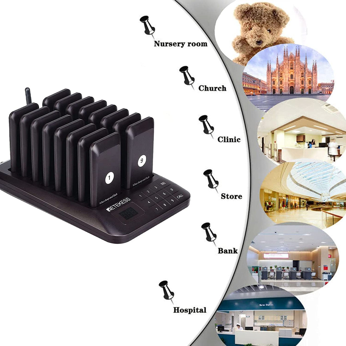 Retekess TD157 Restaurant Pager System, Pagers for Restaurants,984ft Long Range, 16 Pagers and Beepers for Food Truck, Bars, Food Court, No Vibration Mode