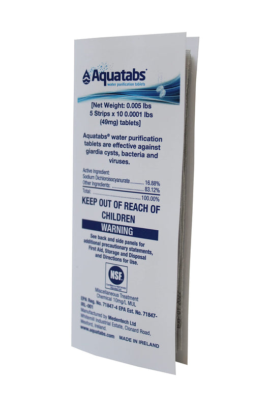 Aquatabs Water Purification Tablets (397mg, 100 Pack). Water Filtration System for Camping, Boating, Emergency Water, Survival Kit, and Marine. Easy-to-Use Water Purifier Treatment.