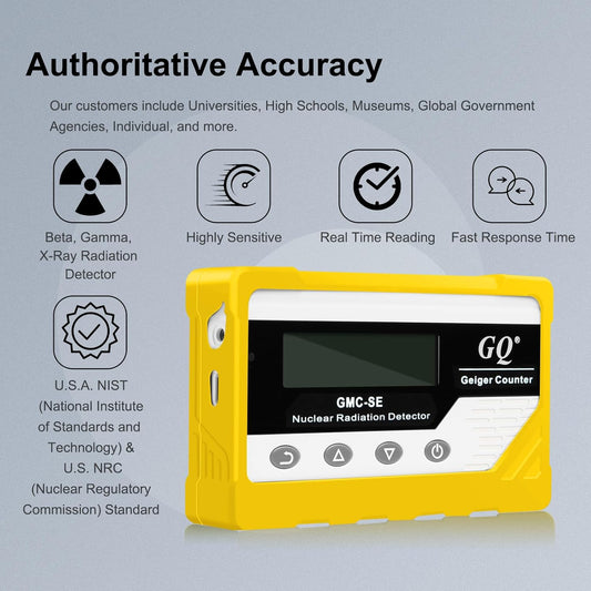 GQ GMC-SE Geiger Counter Radiation Detector Beta Gamma X-ray Portable Radiation Monitor Meter Digital Nuclear Radiation Dosimeter, Automatic Data Recording Device, Drop-Proof Silicone Case (Yellow)