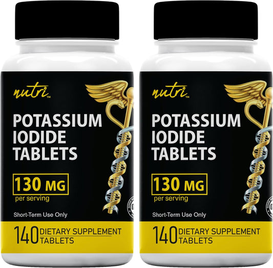 Potassium Iodide Tablets 130 mg - (60 Tablets) 10 Year Shelf-Life EXP 2034 to 2035 - Ki Pills - Yoduro de potasio - Nutri Supplements - 3rd Party Tested - NSF cGMP Certified Facility - Shelf Stable