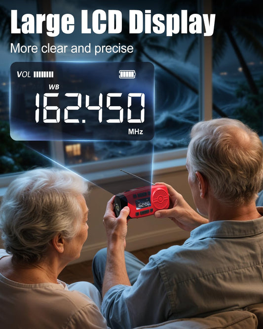 Runningsnail Emergency Weather Radio, 7400mWh Hand Crank Emergency Radio with LCD Display, Support Weather Alert Radio, USB/Solar/Hand Crank, 1W Flashlight & SOS Alarm for Outdoor & Home Emergency