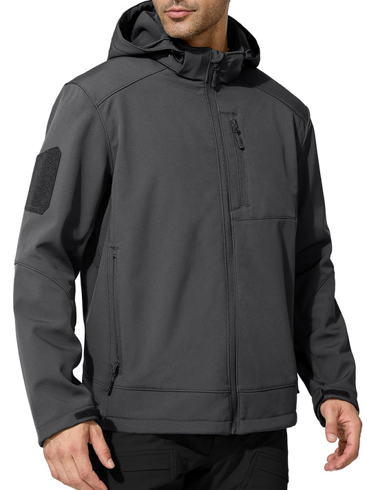 FREE SOLDIER Men's Lightweight Softshell Jacket Winter Fleece Lined Hooded Rain Waterproof Hiking Outdoor Jackets