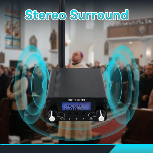 Retekess TR508 FM Transmitter for Church,FM Broadcast Transmitter,Long Range FM Radio Stereo Station with 3.5mm Mic Audio Jack for Drive in Movie,Parking Lot,Home,Library,Fcc Certified