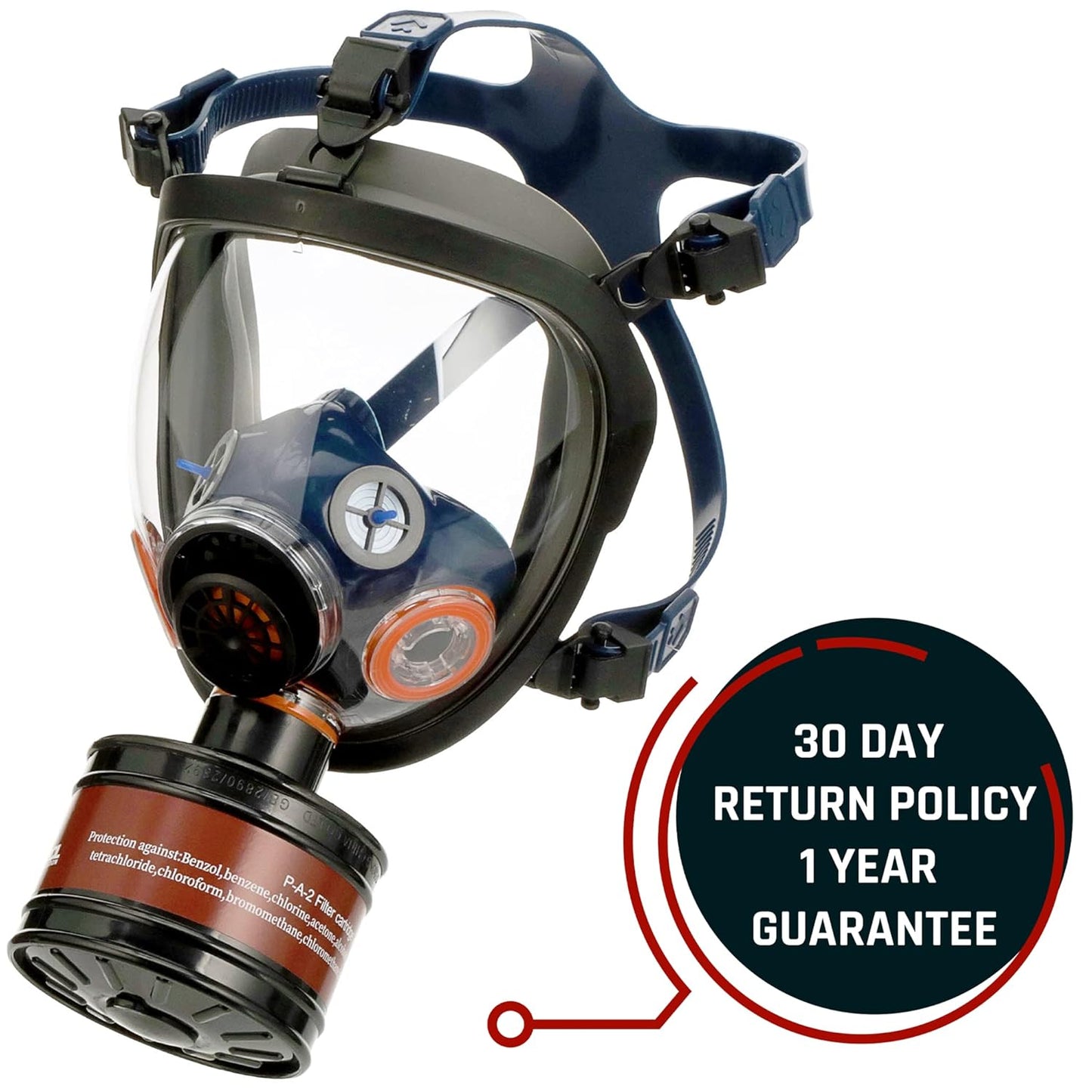 ST-100X Inferno Red Mirrored Survival & Tactical Full Face Respirator with P-D-1 Single 40mm Carbon Activated Charcoal Filter Canister