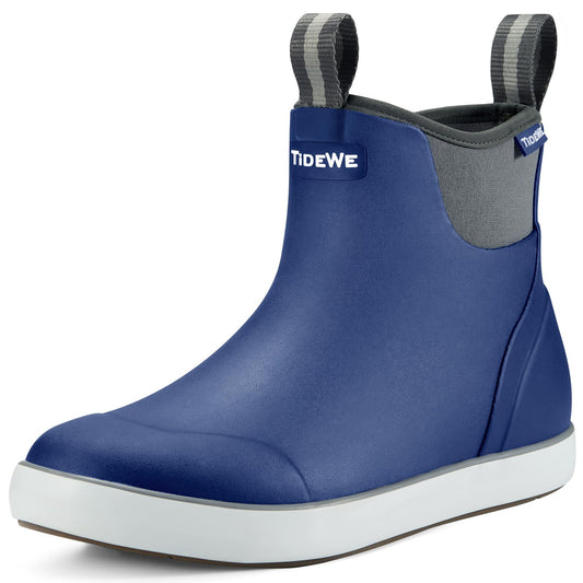 TIDEWE Deck Boots for Men, Waterproof Fishing Boots, Slip On Neoprene Rubber Ankle Rain Boots for Boating (Black Orange, Light Grey & Grey Brown, Size 7-14)