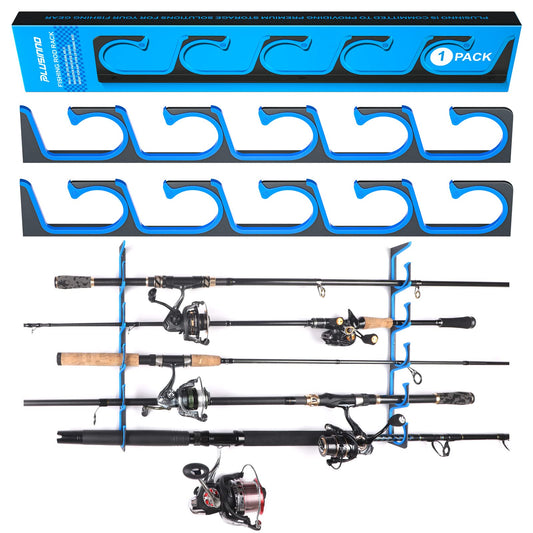 PLUSINNO H5 Horizontal Fishing Rod/Pole Holders for Garage, Wall or Ceiling Mounted Fishing Rod Rack, Aviation Aluminum Fishing Holder Holds up to 5/10/20 Rod or Combos Fishing Gear and Gifts for Men