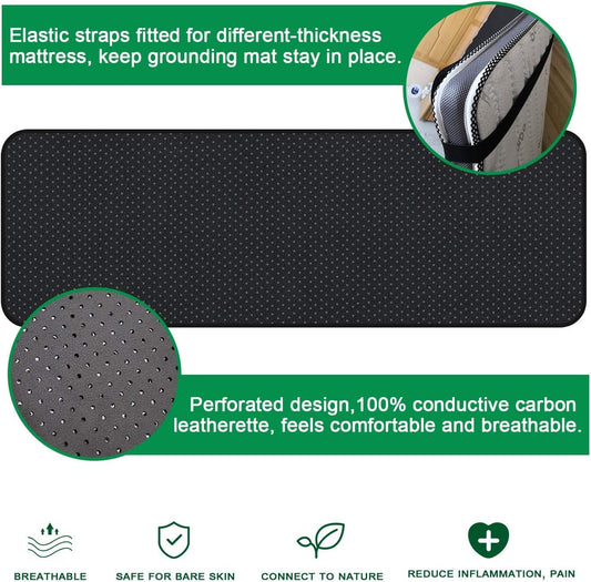 Grounding Mat for Better Sleep, Pain Relief & Less Stress, Grounding Sheet for Bed King Size 54x71 in Conductive Carbon Leatherette, Earth Connected Biohackers Insomnia