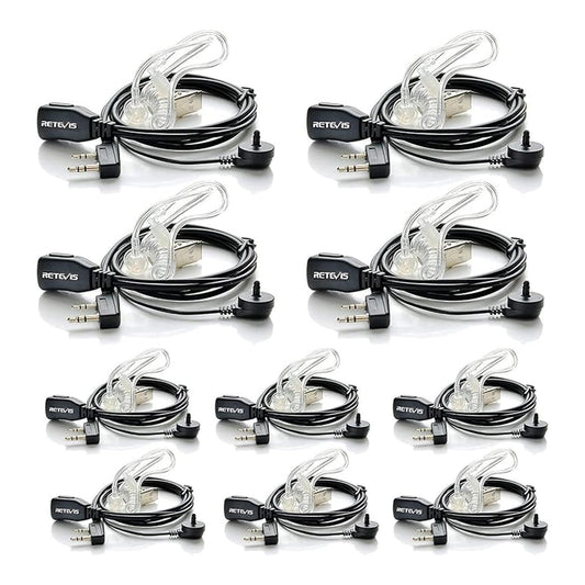 Case of 10, Retevis Walkie Talkies Earpiece with Mic 2 Pin Acoustic Tube Headset, for RT22 RT21 RT68 H777, Compatible with Pxton Baofeng BF-888S BF-T26 Kenwood walkie talkie, Two Way Radio Earpiece