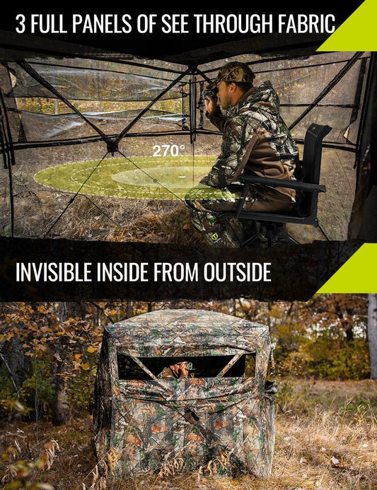 TIDEWE Hunting Blind 270°See Through with Carrying Bag, Pop Up Ground Blinds, Portable Resilient Hunting Tent (Forest Fade Camo)