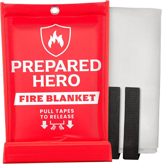 Prepared Hero Fire Protection Kit 1 Pack - Emergency Fire Blanket + Hero Fire Spray for Home, Kitchen, Vehicle, Camper