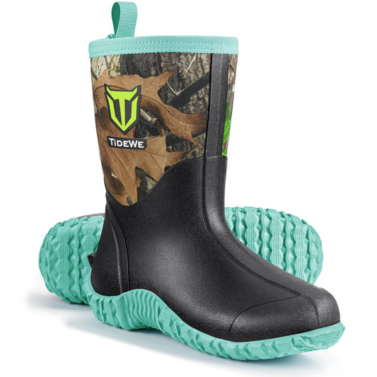 TIDEWE Rubber Boots for Women with Steel Shank, 6mm Neoprene Waterproof Insulated Mid Calf Rain Boots, Sturdy Hunting Work Boots for Farming Gardening Fishing