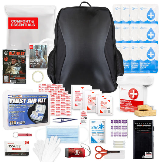Earthquake Kit - 72 HRS Essential Emergency Survival Kit, Heavy Duty 72 Hour Bug Out Bag Survival Kit for Earthquake, Hurricane, Tsunami - Include Emergency First Aid Kit, Water, Food (Black 2P)