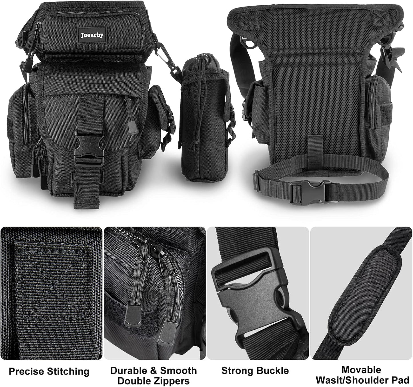 Jueachy Drop Leg Bag(Black)+Tactical Molle Pouch Admin Bag(Black)