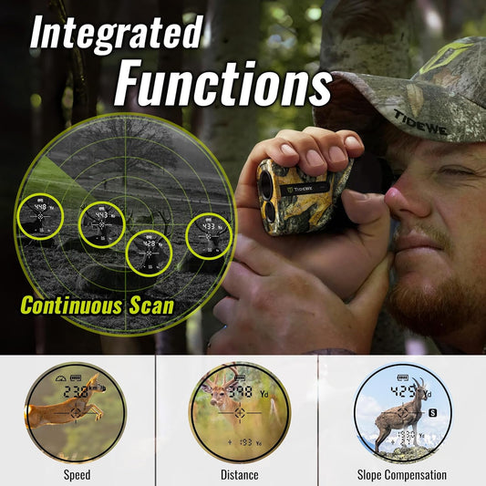 TIDEWE Hunting Rangefinder Mini with Rechargeable Battery, 875Y Laser Range Finder 6.5X Magnification, Distance/Angle/Speed/Scan Multi Functional Waterproof Rangefinder with Case (Leaf Camo)