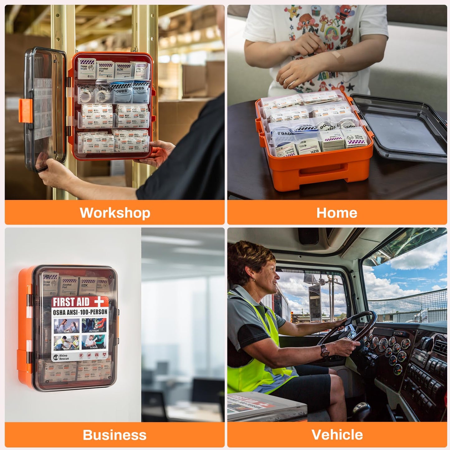 RHINO RESCUE 371 Pieces OSHA All-Purpose First Aid Kit, Home & Office Professional Medical Supplies, Ideal for Emergency, School, Business