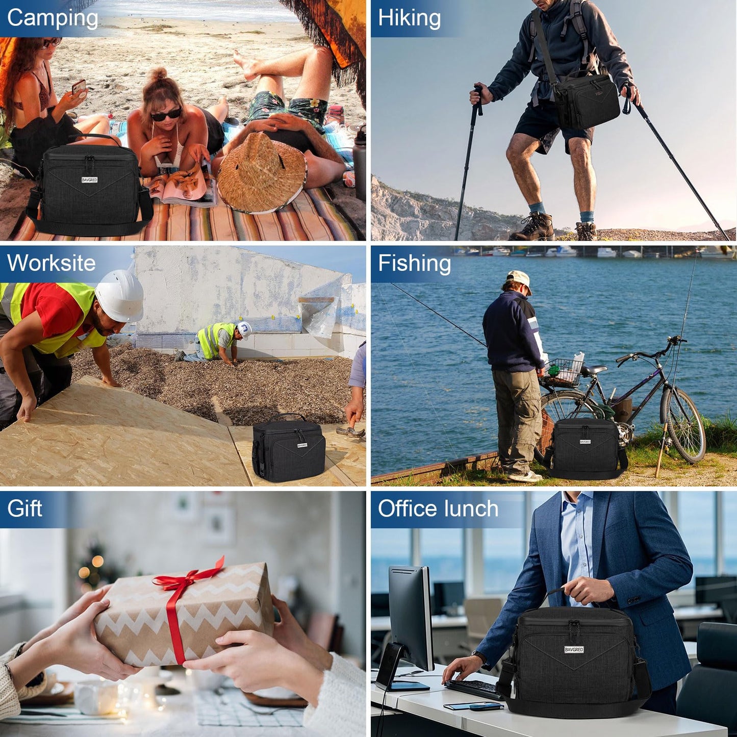 BAVGRED Lunch Box for Men Women,Reusable Large Double Deck Tactical Insulated Lunch Bag with Adjustable Shoulder Strap,Leakproof Tote Cooler Bag for Work Adults Picnic Beach Office-Green,12 Cans