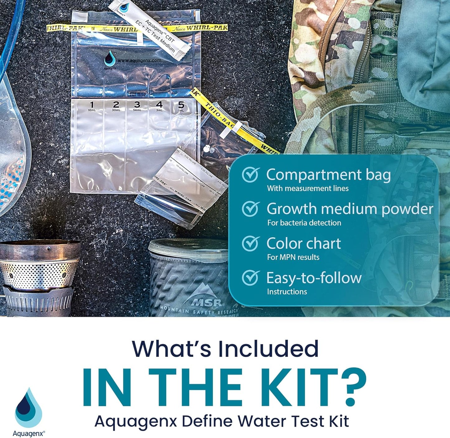 Define Water Test Kit - Detects Most Probable Number of E. coli & Total Coliform - No Lab Required - Home, Well, Tap & Freshwater Testing (100 Pack)