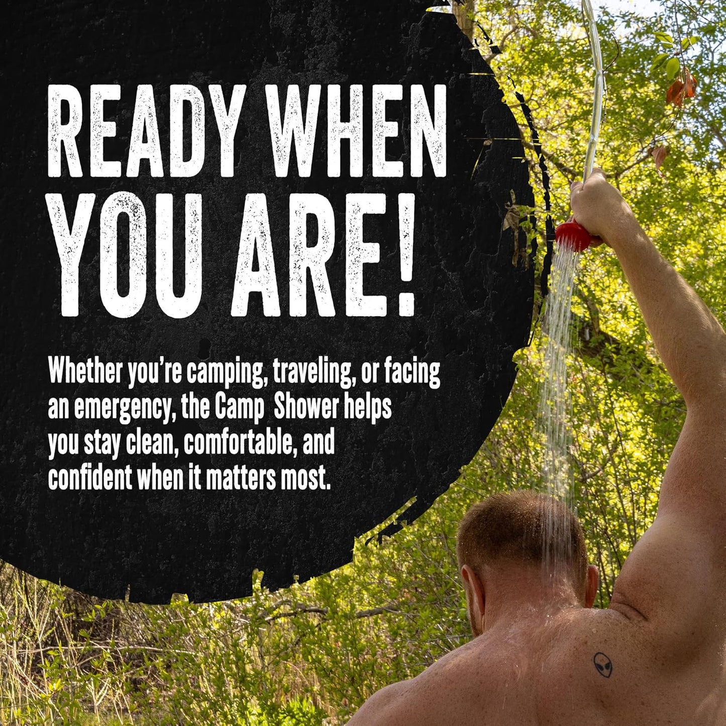 Ready Hour 5 Gallon Camp Shower, Portable Solar Shower Bag for Camping, Off Grid, Emergency Use Gravity Fed 104°F Heating Survival Hygiene for Outdoors and Disaster Preparedness