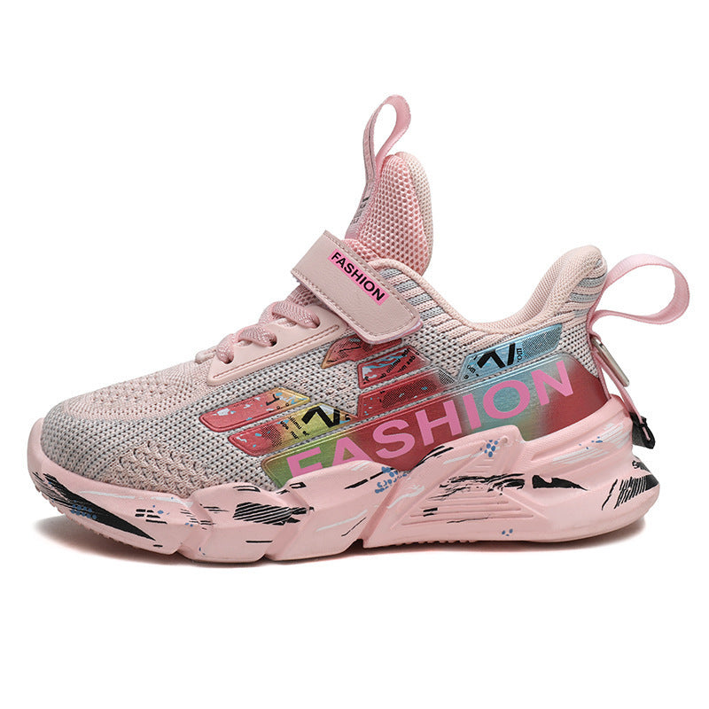 Spring And Summer New Flying Woven Upper Children's Casual Shoes Thick Sole Sneakers Girls Trendy Shoes Mesh Shoes