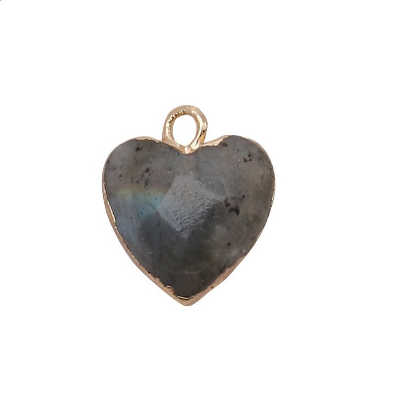 Women Jewelry 12.5mm Small Lovely Heart Pendant Labradorit Aventurine Opal Rose Crystal Quartz Stone Pendant DIY for Necklace