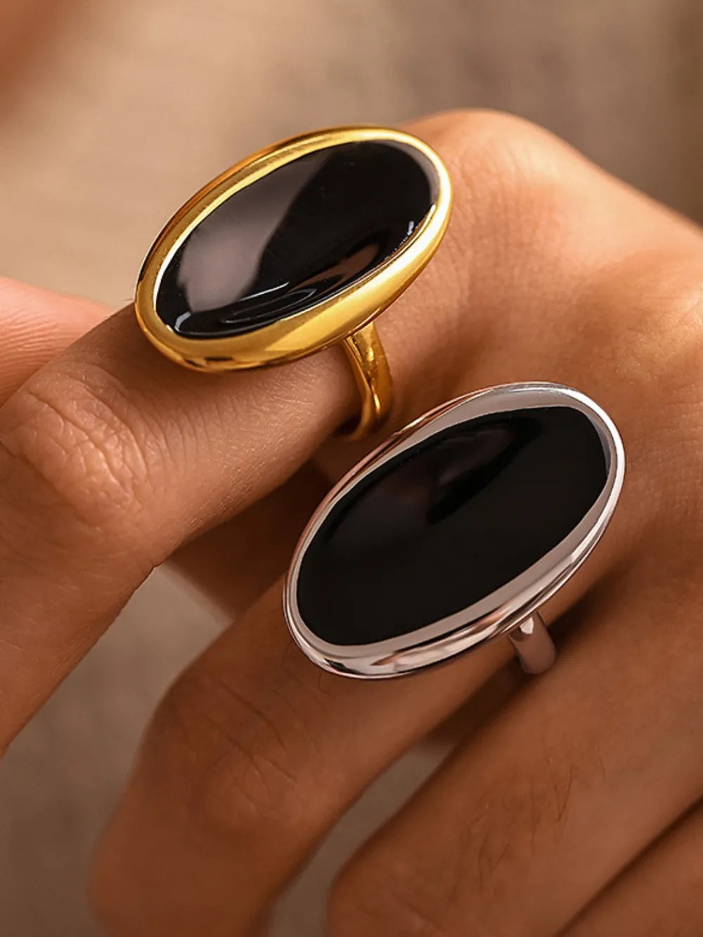 Elliptical Open Ring French Light Luxury Drip Oil Heavy Industry Casting Stainless Steel