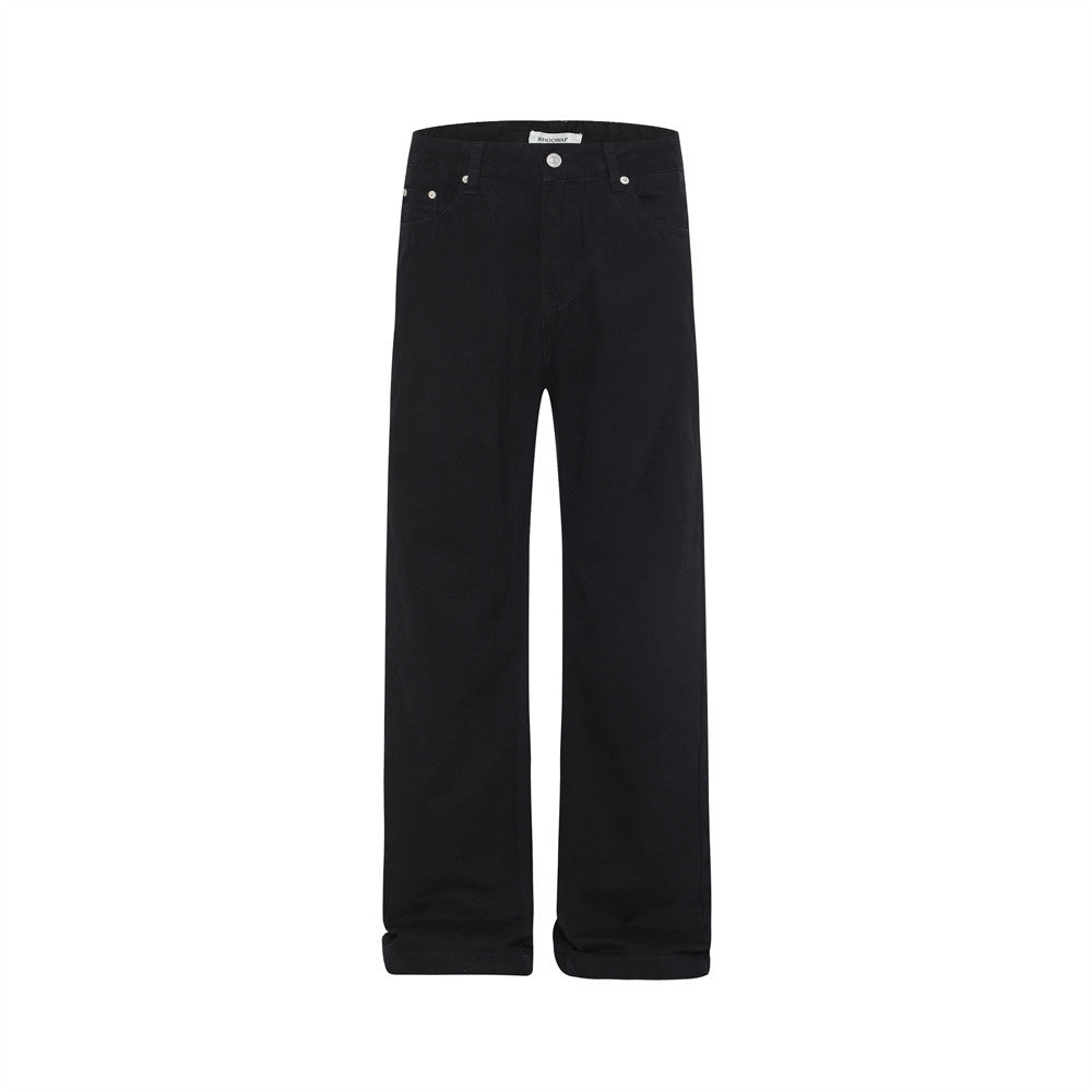 Loose Denim Pants Men's Street Trend Loose Straight Leg Trousers Pure Color Floor-Length Wide-Leg Long Pants