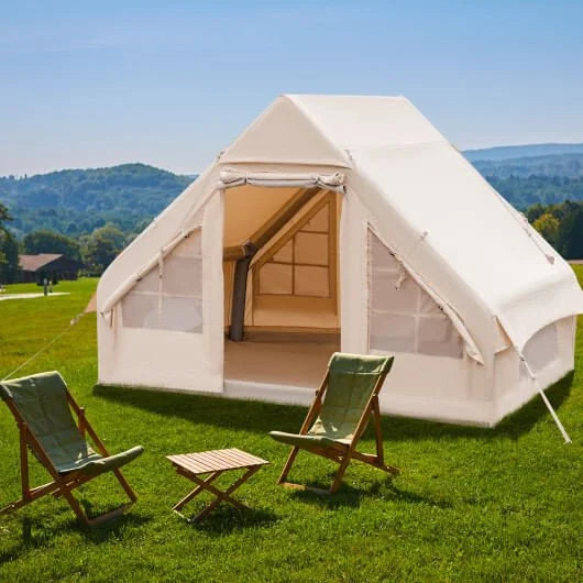 Inflatable Camping Tent 6 person Glamping Tent with Pump-Beige