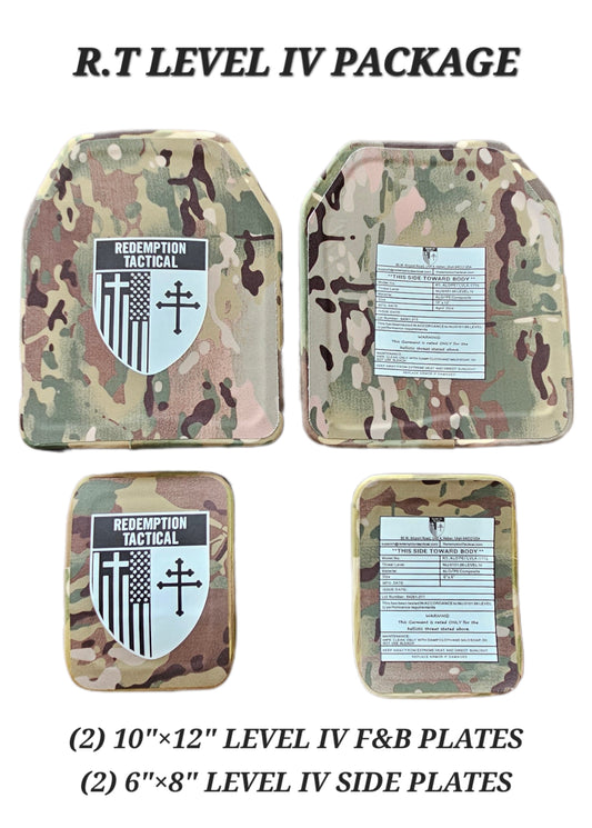 Redemption Tactical CRUSADER 2.0® V4 ARMOR FULL KIT COMBO PACKAGE LIGHTWEIGHT LEVEL IV (2) 10x12 Front/Back Plates (2) 6x8 Side Plates (Level IV)