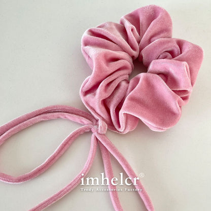 Vintage Velvet Long Ribbon Bow Large Intestine Hair Loop Head Rope Female