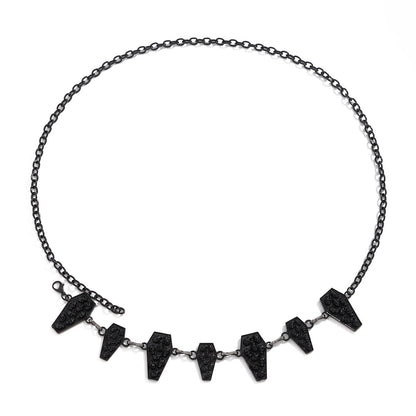 Dark style skull cross body chain, retro carved alloy single circle waist chain