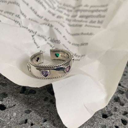 Dopamine love colored zircon diamond ring female niche index finger high-end fashion personality open ring