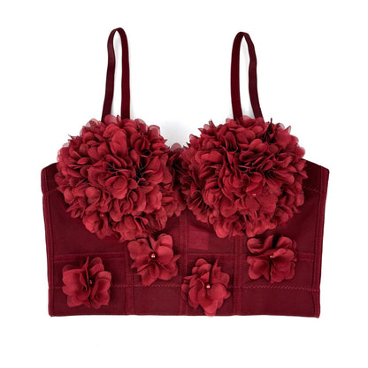 French mesh see through fishbone corset with chest cushion three-dimensional flower shaped outerwear beautiful back