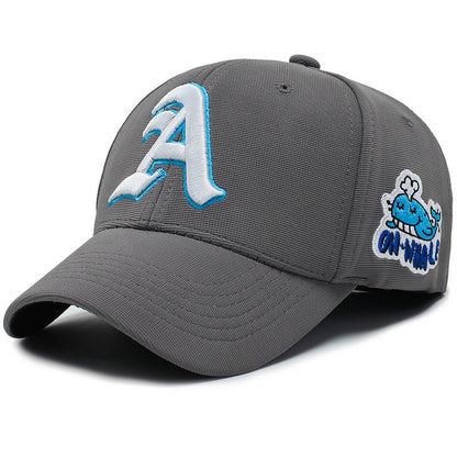 Fashion Gothic Letter A Side Whale Embroidery Baseball Caps Spring and Autumn Outdoor Adjustable Casual Hats Sunscreen Hat