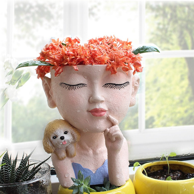 Creative resin succulent potted plant decoration for girl's puppy flower pot