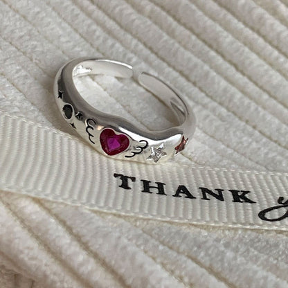 Dopamine love colored zircon diamond ring female niche index finger high-end fashion personality open ring