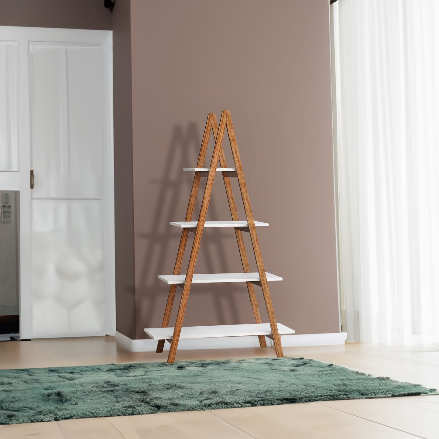 Solid bamboo wood oxford “A”frame ladder display bookshelf