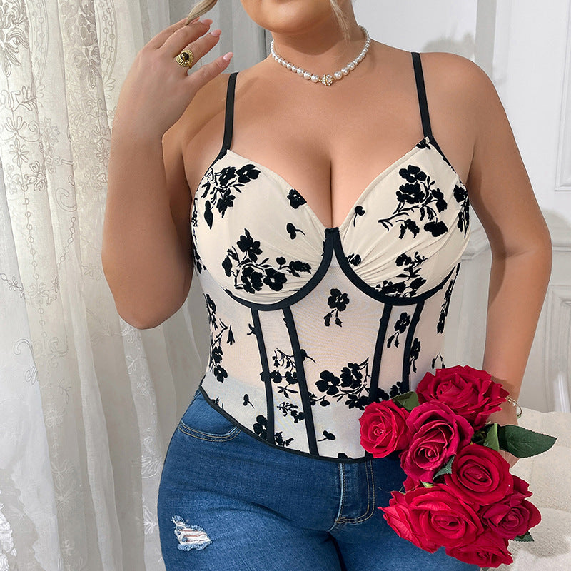 Low cut fishbone waistband backless French style camisole top