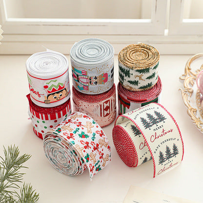 Christmas decoration ribbon, cedar pattern printed ribbon, bow tie, Christmas decoration ribbon, holiday ribbon