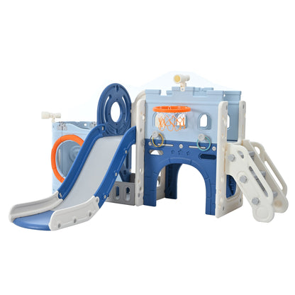10-1 Toddler Slide Set,Kids Slide for Toddlers Ages 1+, Basketball Hoop Pirate Ship Themed Slide with Ship Head Indoor& Outdoor
