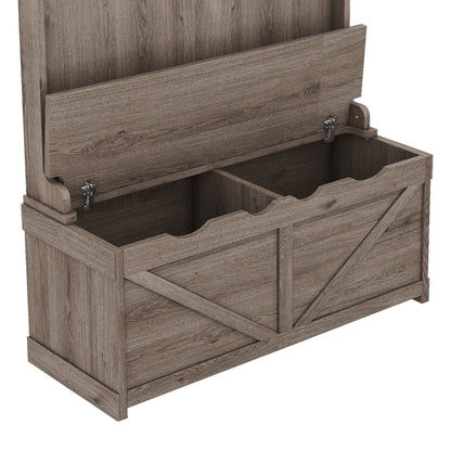 Hall tree with storage desk, entrance desk with drawers and 5 hooks, display rack,Oak